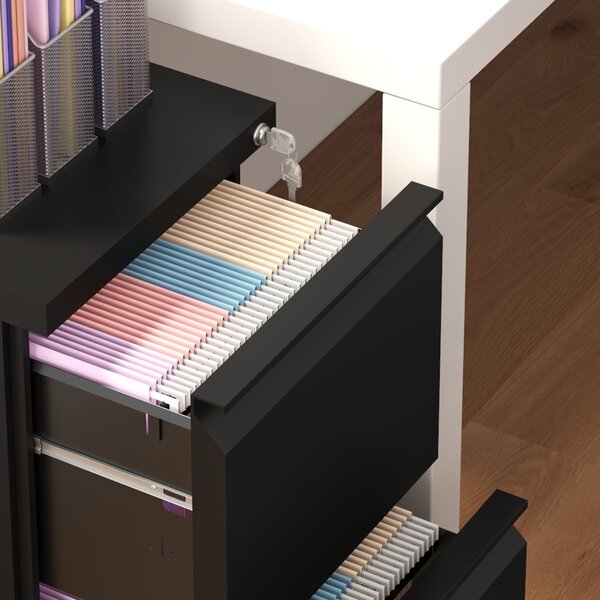Vinsetto 2 Drawer Small Filing Cabinet on Wheels, Steel Lockable File Cabinet w/ Adjustable Hanging Bar for Letter, A4 & Legal Size, Black Aosom UK