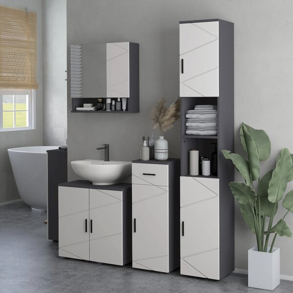 Kleankin Tall Bathroom Cabinet with Three-position Adjustable Shelves, Skinny Tall Cabinet with PVC Wrapped Doors for Minimalist Style, Grey Aosom UK