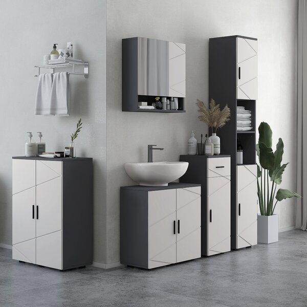 Kleankin Tall Bathroom Cabinet with Three-position Adjustable Shelves, Skinny Tall Cabinet with PVC Wrapped Doors for Minimalist Style, Grey Aosom UK