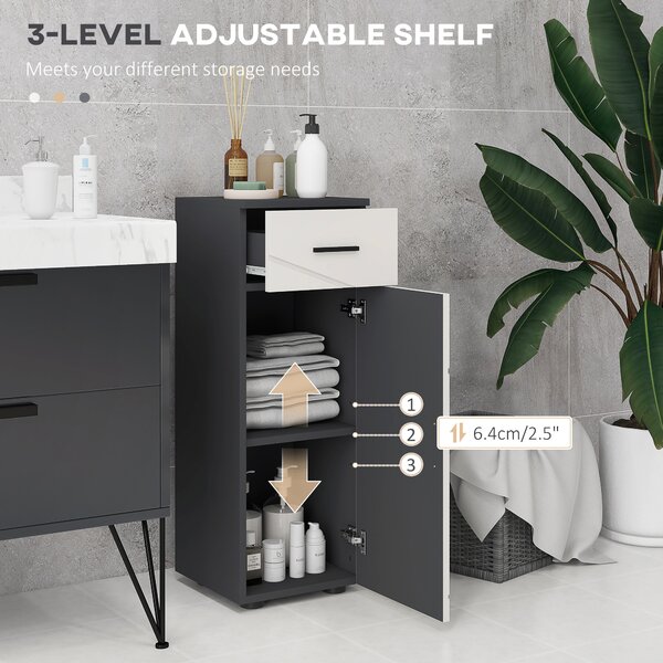 Kleankin Slender Bathroom Cabinet: Compact Storage with Drawer, Door & Adjustable Shelf, Soft-Close Mechanism, Grey Hue Aosom UK