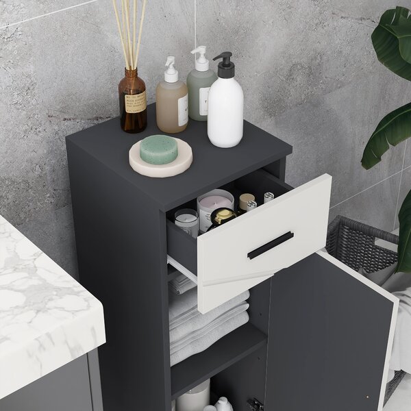 Kleankin Slender Bathroom Cabinet: Compact Storage with Drawer, Door & Adjustable Shelf, Soft-Close Mechanism, Grey Hue Aosom UK