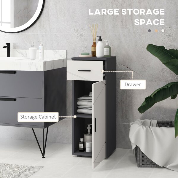 Kleankin Slender Bathroom Cabinet: Compact Storage with Drawer, Door & Adjustable Shelf, Soft-Close Mechanism, Grey Hue Aosom UK