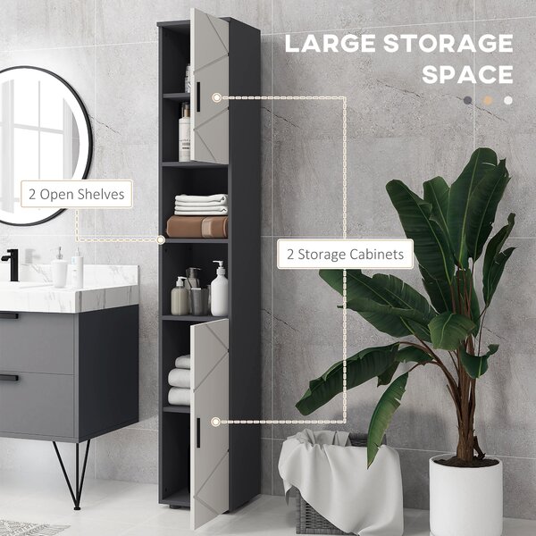 Kleankin Tall Bathroom Cabinet with Three-position Adjustable Shelves, Skinny Tall Cabinet with PVC Wrapped Doors for Minimalist Style, Grey Aosom UK