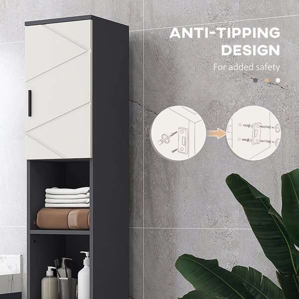 Kleankin Tall Bathroom Cabinet with Three-position Adjustable Shelves, Skinny Tall Cabinet with PVC Wrapped Doors for Minimalist Style, Grey Aosom UK
