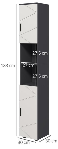 Kleankin Tall Bathroom Cabinet with Three-position Adjustable Shelves, Skinny Tall Cabinet with PVC Wrapped Doors for Minimalist Style, Grey Aosom UK