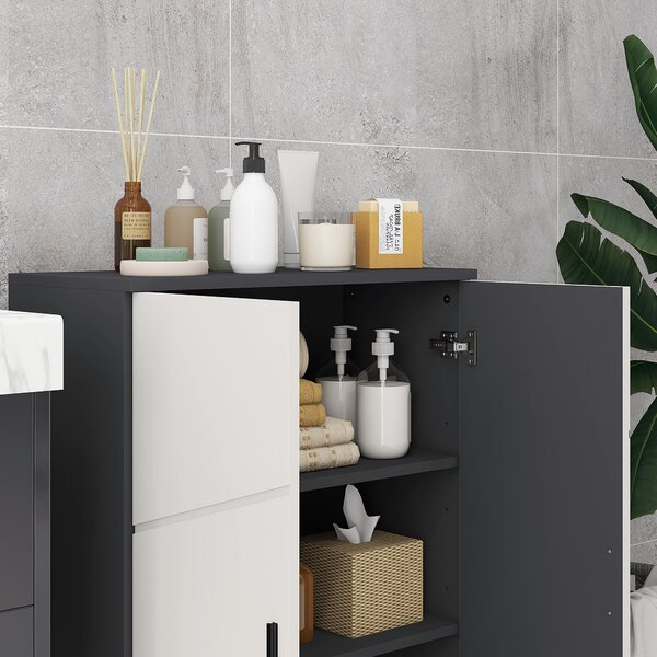 Kleankin Bathroom Storage Cabinet, Compact 2-Door Cupboard with Adjustable Shelves & Soft Close, Grey Aosom UK