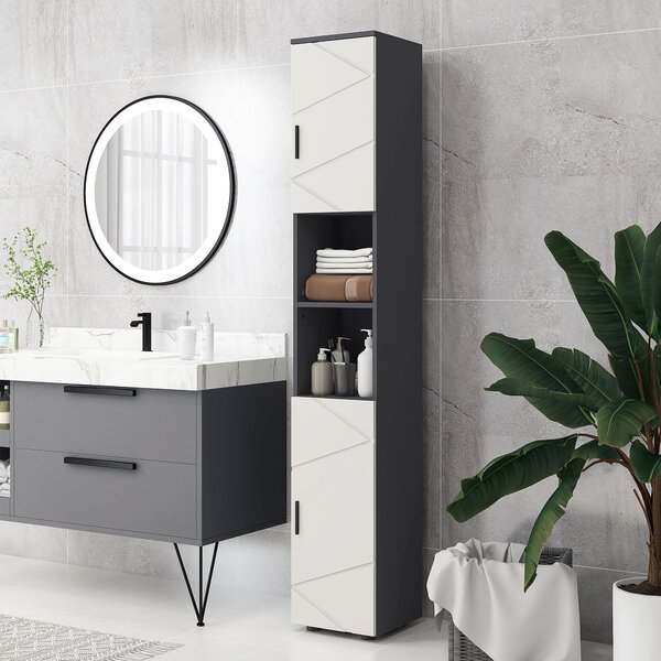 Kleankin Tall Bathroom Cabinet with Three-position Adjustable Shelves, Skinny Tall Cabinet with PVC Wrapped Doors for Minimalist Style, Grey Aosom UK