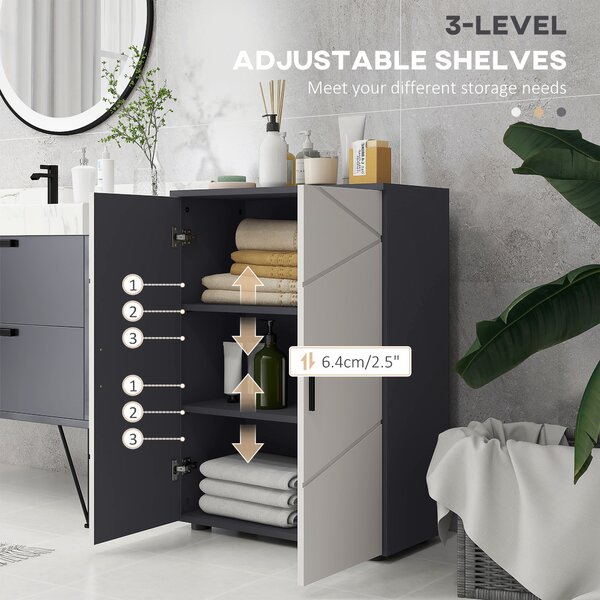Kleankin Bathroom Storage Cabinet, Compact 2-Door Cupboard with Adjustable Shelves & Soft Close, Grey Aosom UK