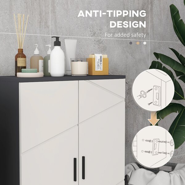 Kleankin Bathroom Storage Cabinet, Compact 2-Door Cupboard with Adjustable Shelves & Soft Close, Grey Aosom UK