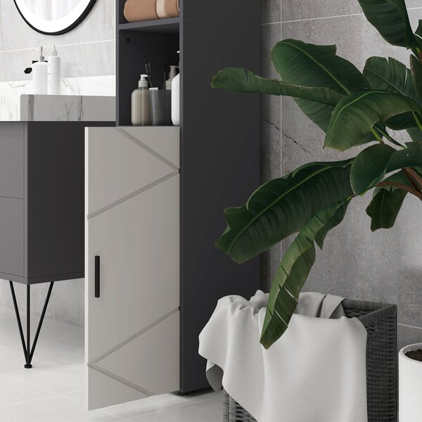 Kleankin Tall Bathroom Cabinet with Three-position Adjustable Shelves, Skinny Tall Cabinet with PVC Wrapped Doors for Minimalist Style, Grey Aosom UK