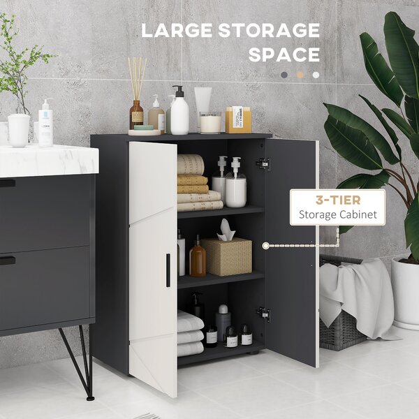 Kleankin Bathroom Storage Cabinet, Compact 2-Door Cupboard with Adjustable Shelves & Soft Close, Grey Aosom UK