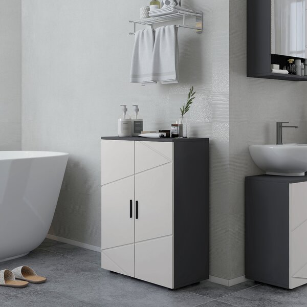 Kleankin Bathroom Storage Cabinet, Compact 2-Door Cupboard with Adjustable Shelves & Soft Close, Grey Aosom UK