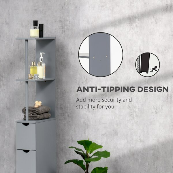 HOMCOM Tall Bathroom Cabinet, Freestanding Bathroom Storage Cabinet with 2-Tier Shelf and Drawers, Narrow Cupboard Storage Unit, Grey Aosom UK