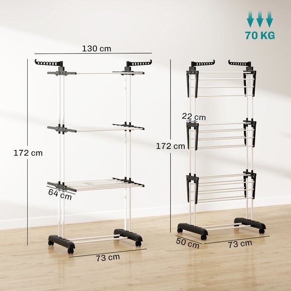 HOMCOM Laundry Drying Rack: Foldable 4-Tier Steel Clothes Airer with Castors, Indoor & Outdoor, Black Aosom UK