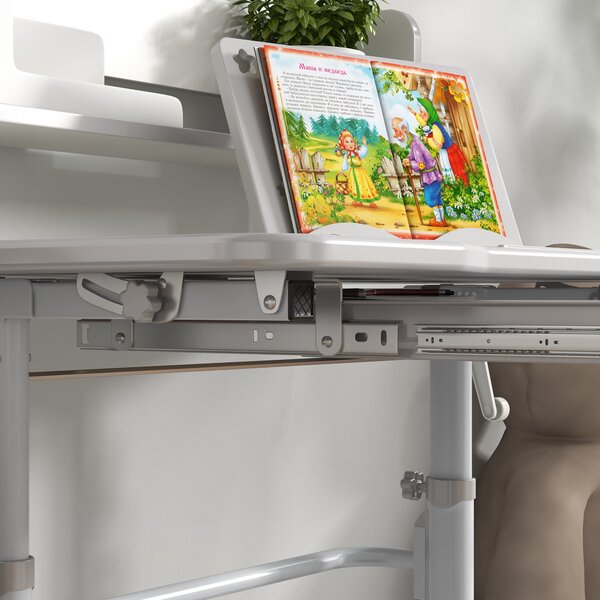 ZONEKIZ Height Adjustable Kids Study Table and Chair Set, with Drawer, Storage Shelf, 80 x 54.5 x 104 cm, Grey Aosom UK