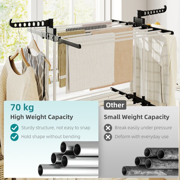 HOMCOM Laundry Drying Rack: Foldable 4-Tier Steel Clothes Airer with Castors, Indoor & Outdoor, Black Aosom UK