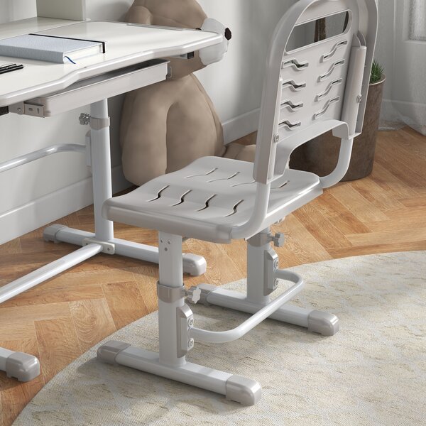 ZONEKIZ Height Adjustable Kids Study Table and Chair Set, with Drawer, Storage Shelf, 80 x 54.5 x 104 cm, Grey Aosom UK