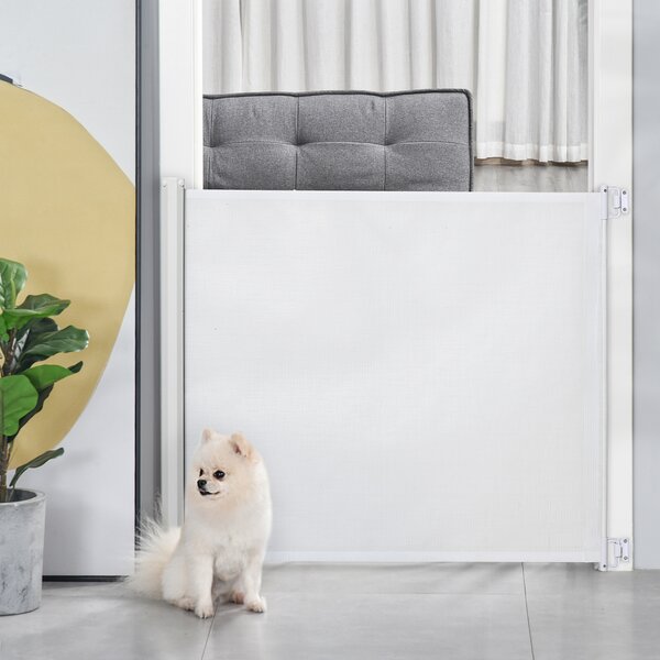 PawHut Retractable Stair Gate, 115 x 82.5 cm, White, Dog Pet Barrier for Doorway, Stair, Hallway Aosom UK