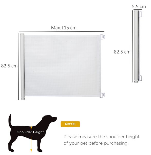 PawHut Retractable Stair Gate, 115 x 82.5 cm, White, Dog Pet Barrier for Doorway, Stair, Hallway Aosom UK
