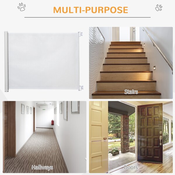 PawHut Retractable Stair Gate, 115 x 82.5 cm, White, Dog Pet Barrier for Doorway, Stair, Hallway Aosom UK