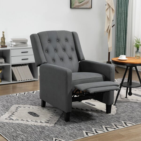 HOMCOM Wingback Recliner Chair for Home Theater, Button Tufted Microfibre Cloth Reclining Armchair with Leg Rest, Anti-Cat-Scratch, Deep Grey