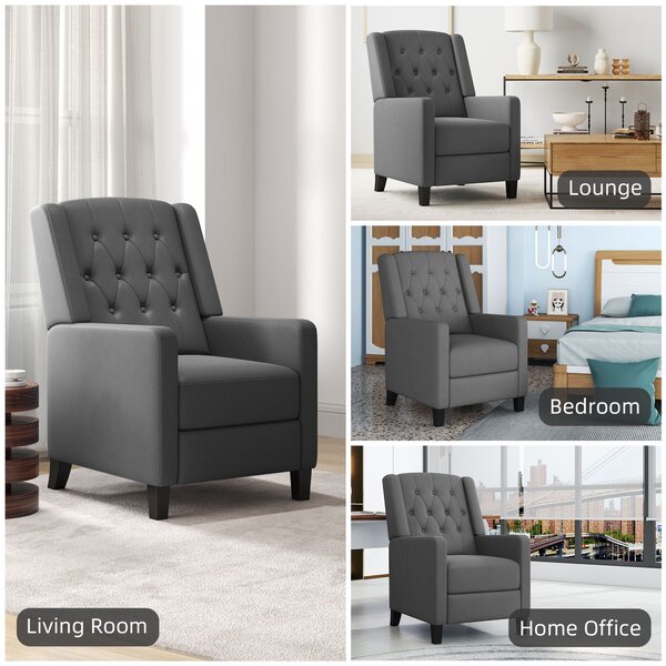 HOMCOM Wingback Recliner Chair for Home Theater, Button Tufted Microfibre Cloth Reclining Armchair with Leg Rest, Anti-Cat-Scratch, Deep Grey