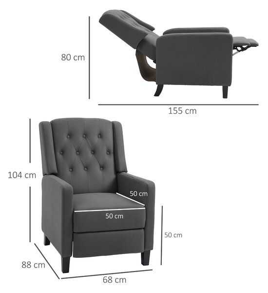 HOMCOM Wingback Recliner Chair for Home Theater, Button Tufted Microfibre Cloth Reclining Armchair with Leg Rest, Anti-Cat-Scratch, Deep Grey
