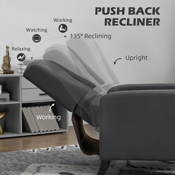 HOMCOM Wingback Recliner Chair for Home Theater, Button Tufted Microfibre Cloth Reclining Armchair with Leg Rest, Anti-Cat-Scratch, Deep Grey