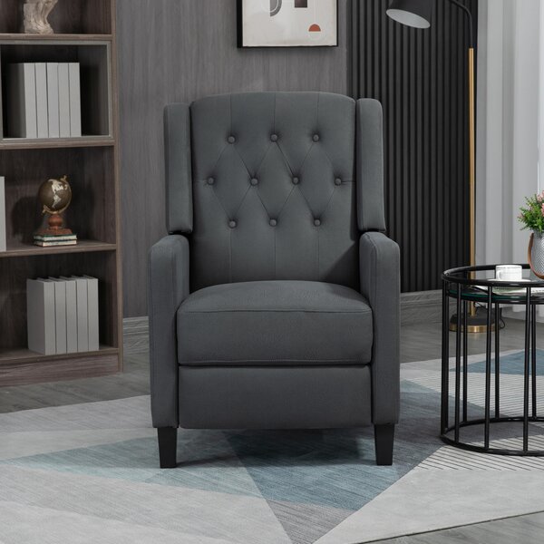 HOMCOM Wingback Recliner Chair for Home Theater, Button Tufted Microfibre Cloth Reclining Armchair with Leg Rest, Anti-Cat-Scratch, Deep Grey