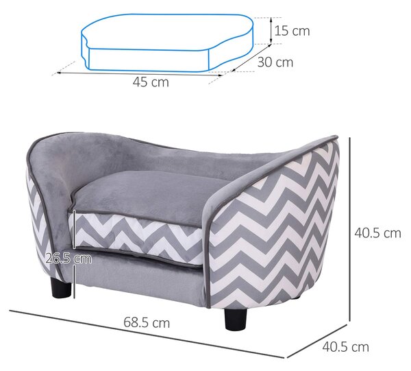 PawHut Dog Sofa Pet Couch for XS Dogs w/ Removable Sponge Padded Cushion - Grey Aosom UK