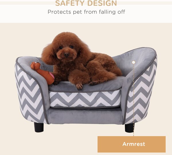 PawHut Dog Sofa Pet Couch for XS Dogs w/ Removable Sponge Padded Cushion - Grey Aosom UK