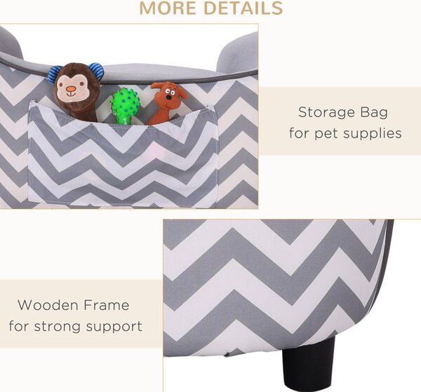 PawHut Dog Sofa Pet Couch for XS Dogs w/ Removable Sponge Padded Cushion - Grey Aosom UK