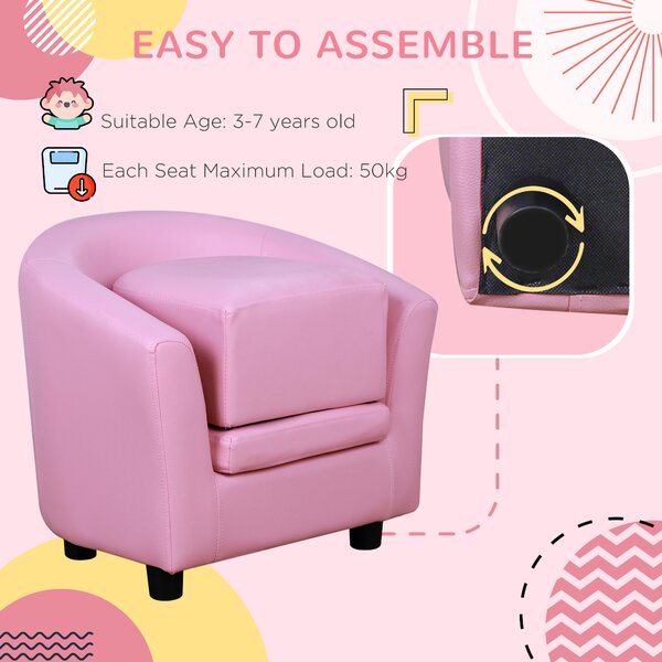 HOMCOM Children's Mini Sofa with Footstool, Thick Padding, Anti-slip Feet, 30 x 28 x 21cm, Pink Aosom UK