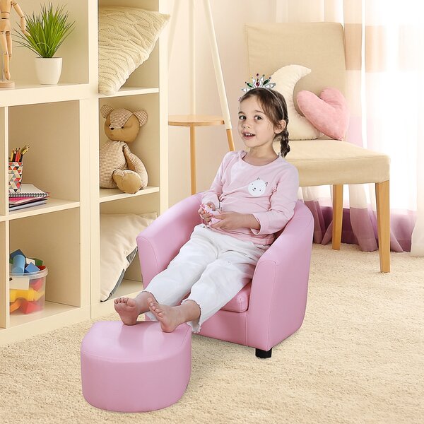 HOMCOM Children's Mini Sofa with Footstool, Thick Padding, Anti-slip Feet, 30 x 28 x 21cm, Pink Aosom UK