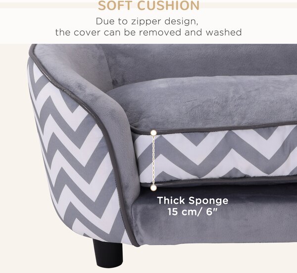 PawHut Dog Sofa Pet Couch for XS Dogs w/ Removable Sponge Padded Cushion - Grey Aosom UK