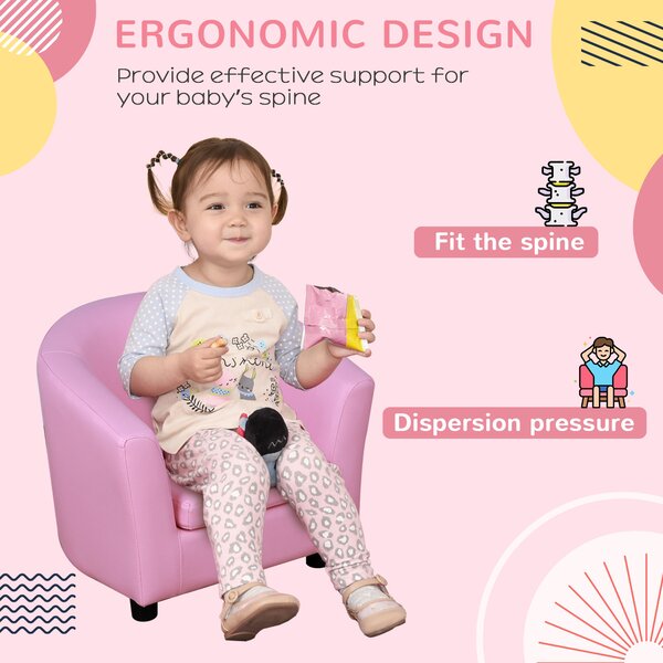 HOMCOM Children's Mini Sofa with Footstool, Thick Padding, Anti-slip Feet, 30 x 28 x 21cm, Pink Aosom UK