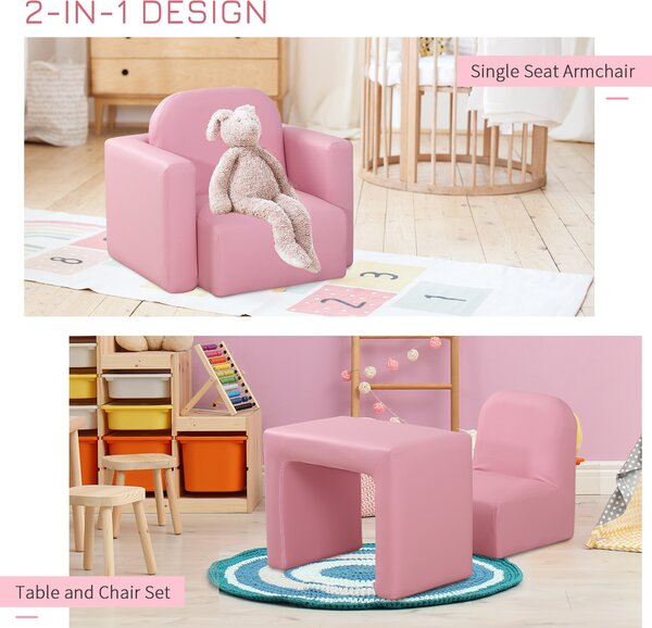 HOMCOM 2 In 1 Toddler Sofa Chair, 48 x 44 x 41 cm, for Game Relax Playroom, Pink Aosom UK