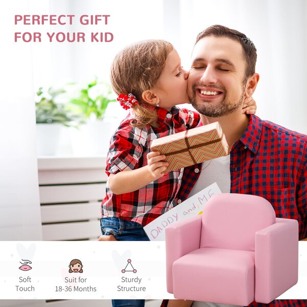 HOMCOM 2 In 1 Toddler Sofa Chair, 48 x 44 x 41 cm, for Game Relax Playroom, Pink Aosom UK