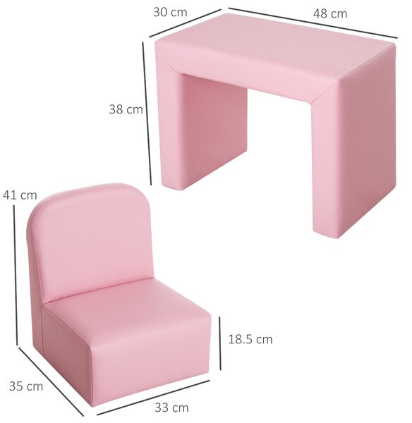 HOMCOM 2 In 1 Toddler Sofa Chair, 48 x 44 x 41 cm, for Game Relax Playroom, Pink Aosom UK