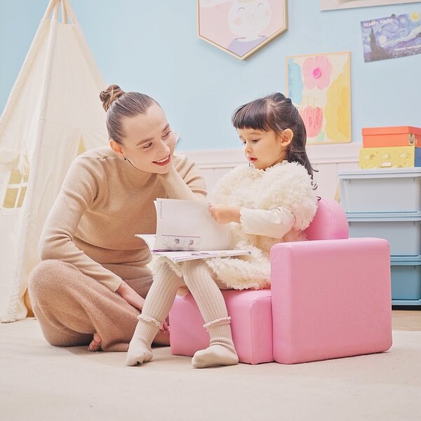 HOMCOM 2 In 1 Toddler Sofa Chair, 48 x 44 x 41 cm, for Game Relax Playroom, Pink Aosom UK