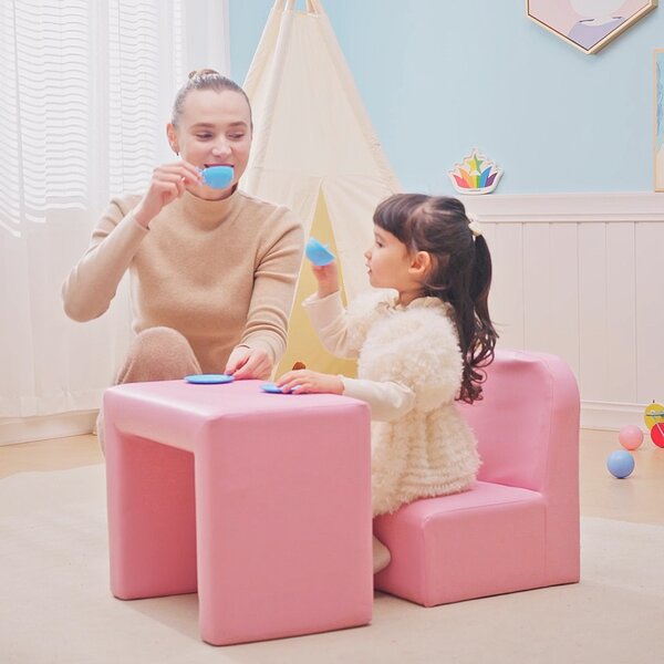 HOMCOM 2 In 1 Toddler Sofa Chair, 48 x 44 x 41 cm, for Game Relax Playroom, Pink Aosom UK