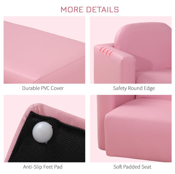 HOMCOM 2 In 1 Toddler Sofa Chair, 48 x 44 x 41 cm, for Game Relax Playroom, Pink Aosom UK