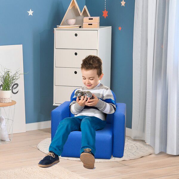 HOMCOM Toddler 2-in-1 Sofa Chair for Playroom, Comfortable Child's Armchair for Relaxation & Play, Blue Aosom UK