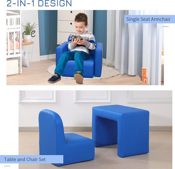 HOMCOM Toddler 2-in-1 Sofa Chair for Playroom, Comfortable Child's Armchair for Relaxation & Play, Blue Aosom UK