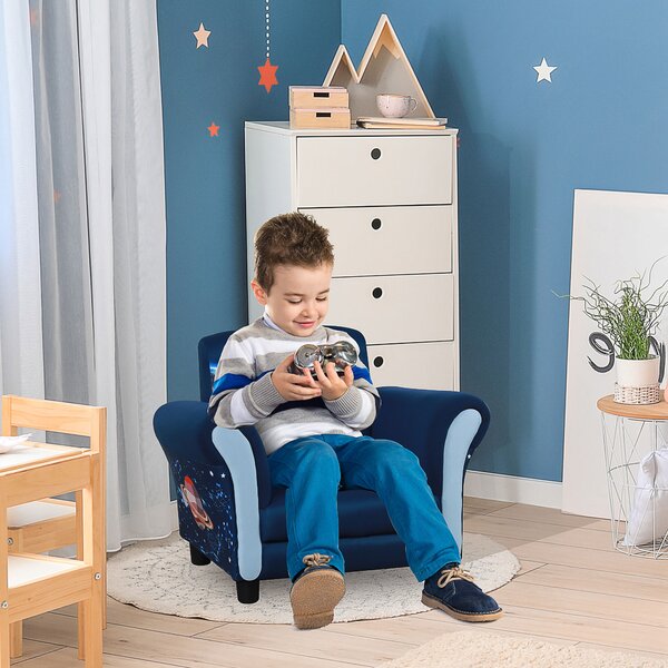 HOMCOM Kids Armchair, Mini Sofa Chair with Armrest, Comfortable, 59.5 x 43 x 46.5cm, Blue Aosom UK
