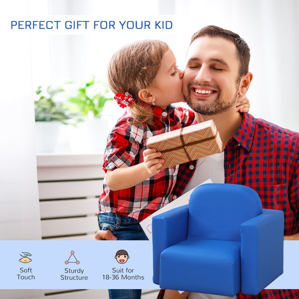 HOMCOM Toddler 2-in-1 Sofa Chair for Playroom, Comfortable Child's Armchair for Relaxation & Play, Blue Aosom UK