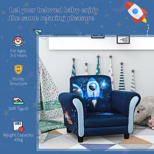 HOMCOM Kids Armchair, Mini Sofa Chair with Armrest, Comfortable, 59.5 x 43 x 46.5cm, Blue Aosom UK