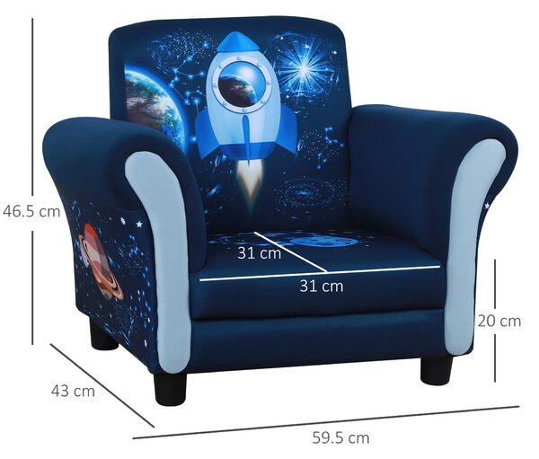 HOMCOM Kids Armchair, Mini Sofa Chair with Armrest, Comfortable, 59.5 x 43 x 46.5cm, Blue Aosom UK