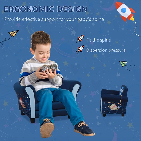 HOMCOM Kids Armchair, Mini Sofa Chair with Armrest, Comfortable, 59.5 x 43 x 46.5cm, Blue Aosom UK
