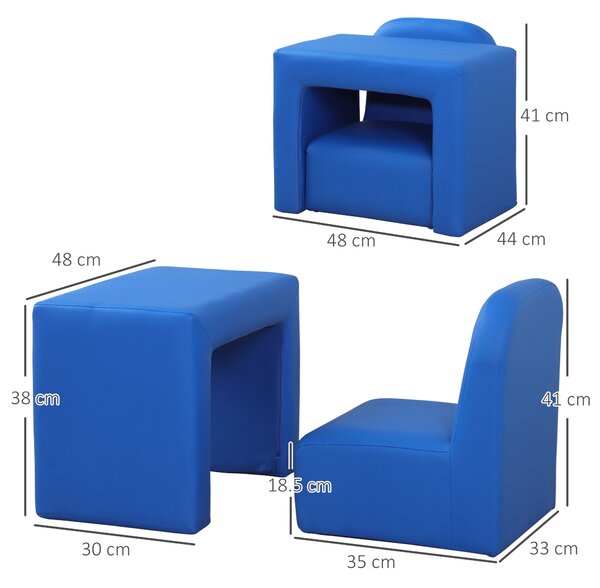 HOMCOM Toddler 2-in-1 Sofa Chair for Playroom, Comfortable Child's Armchair for Relaxation & Play, Blue Aosom UK